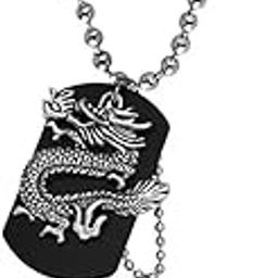 Military Dogtag Fantasy Dragon Gothic Pendant Necklace Chain Jewelry Gift For Men & Women Silver, Black Zinc, Metal SPn202110082-image-88