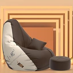 Pi Bean Bags Faux Leather with Beans Filled XXXXL Bean Bag with Free Cushion and Footrest - Official : Printopiabean Combo (Matching Color : Printed, E=Mc2 Brown Cream)-image-40