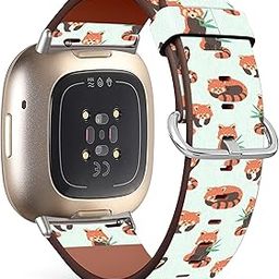 Mingdao Compatible with Fitbit Versa 4 / Versa 3 / Sense 2 / Sense Patterned Leather Replacement Band (Cute Red Pandas)-43