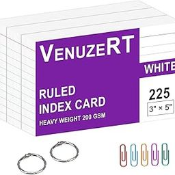 VenuzeRT Ruled Index Flash Cards - 3x5 inch, White, 220 GSM Thick Study cards for Short Notes, Exam, Interview, Presentation, Public speaking for Students and Professionals (Ruled Pack of 225)-image-24