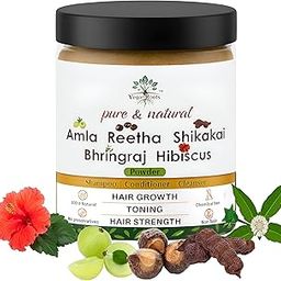 Vegan Roots Amla Reetha Shikakai Bhringraj Hibiscus (250g) 5In1 mix Powder For Hair Care, Hair growth and Hair mask-image-69