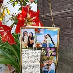 Vintage Glass Hanging Rectangular Photo Frame For Wall Decor (5X7 Inch) | Transparent Glass And Brass Metal Hanging Pressed Flower Photo Frame For Wall-6