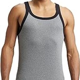jockey US27 Men's Super Combed Cotton Rib Square Neck Gym Vest (Shoulder Strap Color May Vary)_Mid Grey Melange & Black_XL-picture-1