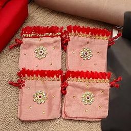 VS Club 12 Beautiful Gold Silver Coin Potli Pouches for Wedding, Baby Shower, Haldi, Mehendi | Shagun, Jewelry, Coin, Dry Fruit, Kesar Pouch Set | Premium Multi Pack (PITCH-12)-picture-24