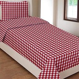 AIRWILL Cotton Gingham Checks 200 GSM Single Bedsheet with 1 Pillow Cover (Red, Pack of 1 Set)-10