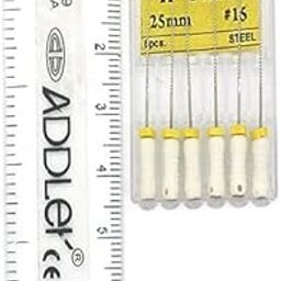 ADDLER DENTAL STRENGTH STAINLESS STEEL K FILE 25 MM ROOT CANAL FILES SIZE 15 PACK OF 6.-17