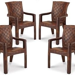 MAHARAJA Plastic Chair Set, Chair for Home, Living Room Bearing Capacity Upto 200Kg | Matte Finish | Strong and Sturdy Structure | Plastic Chair with Arm Rest. (Teakwood, Pack of 4)-picture-12