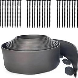Landscape Edging,33ft Flexible Garden Edging Border No Dig,Plastic Lawn Edging Borders with 30 Stakes,[4"/10cm High] Landscaping Edging for Lawn Yard Flower Grass-Grey-image-51