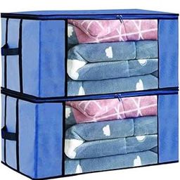 Home Care Store Clothes Storage Bag, Closet Organizer and Storage Foldable Clothing Storage Bag for Clothes, Blanket, Comforter, Underbed Storage (Pack Of 2, Blue)-image-108