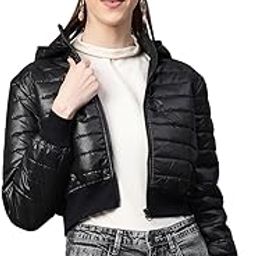 Black Hooded Crop Bomber Puffer Jacket-image-36