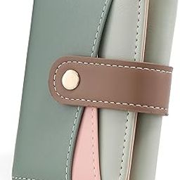 Women's Wallet Color-Blocking Design Vegan Leather Trifold Small Card Holder Compact Ladies Purse with Multiple Card Slots RFID Blocking | Snap Closure | Mini Purse for Women (Green)-11