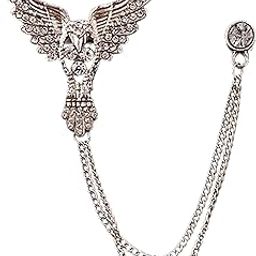 Men's & Women Suit Shirt Stud Lapel Pin Chain Tassel Brooch Pin with Crystal Chain(Full Diamond Eagle Silver)-image-18