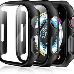 CLOUDVALLEY 3 Pack Bumper Hard Case with Tempered Glass Compatible with Apple Watch Series 9 (2023) Series 8 Series 7 45mm, Ultra-Thin Protective Cover for iWatch Screen Protector-Black-image-59