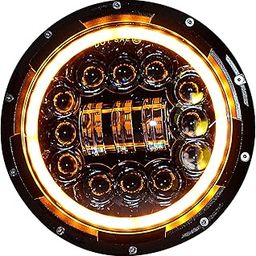 Miwings 7 inch Round LED Stylish 12COB3HID Hi/Low Beam 75W H4 Headlight Compatible with Royal Enfield, Jeep, Thar, Motorcycle, Cars, Harley Davidson (Color Amber & White)-1