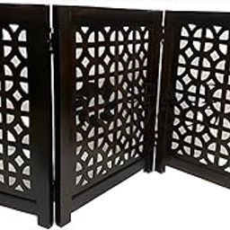 SPACE WOOD Wooden Foldable 2FT Partition, Room Divider, Wall Panel, Screen Best for Home and Kitchen Living Room and Safety Pet Fence Gate Partition for Kids & Dogs (3 Panel Brown) (3 Panel Design 6)-image-75