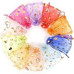 Beingelegant - Pack of 50 - Quality Chocolate Drawstring Organza Favor Potli Bags - Multi Colour - Size : 13X18 (50)-image-86