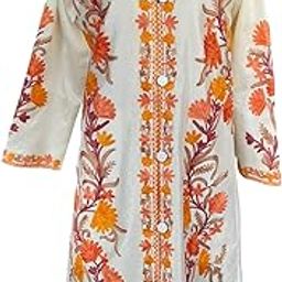 Kashmiri aari embroidery silk coat for women with attach lining || Off white || L: 42" B: 23" Sleeves: 22" Pockets:2-picture-4