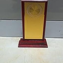 Wooden Trophy Plaque with Gold Metal Plate, Laurel Wreath Design, Burgundy Stand-image-67