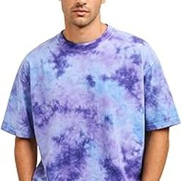 100% Pure Cotton Round Neck Oversized Baggy Fit Drop Shoulder Cool & Cozy Tie & Dye Round Half Sleeve T-Shirt for Men (Sizes: S to 2XL)-image-43