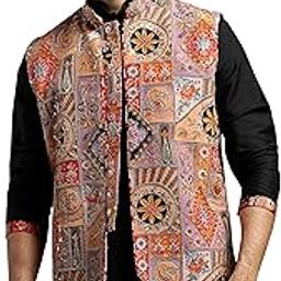 Men's Nehru Jacket | Allover Printed Embroidered Sequiend Nehru Jacket For Men.-image-5