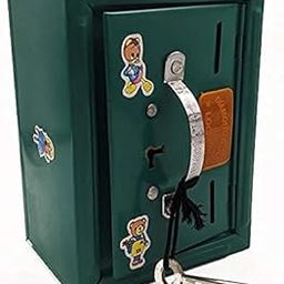 NABZ CRAFTS Almirah Style Coin Box Piggy Bank Gullak for Kids 2 Compartments Money Saving ATM Home Decor Showpiece with 2 Keys Multicolor, (15 x 11 cms) (Green)-17