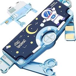 Umadiya Branded Space Theme Magnetic Pencil Box For Kids, Space Pencil Box For Boys & Girls, Stationery Box, Buttons Operated Pencil Box For Kids (With Accessories, Plastic, Multicolor)-3