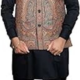 | Kani Ethnic Floral Woven Nehru Jacket for Men in Kashmiri Paisley Weave Festive Pattern | Multi Color With Orange-14