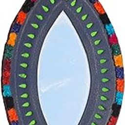 Ethnics of Kutch Handcrafted Leather Craft Punch Work Leather Craft Artistic Mirror - 17 cms Length - (Blue 23C06A)-image-63