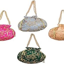 Potli | Jute Handbags for women | Embroidered Women Potli Bag | Traditional Indian Goody Bags | Drawstring Bags for Wedding & Daily use | Pack of 4 | Multicolor-2