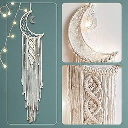 Metal Moon Dream Catcher For Room Decor - Boho Dreamcatcher Macrame Wall Hanging Handmade Woven Dream Catcher For Home Decor, Wall Decor For Bedroom, Gifts For Friends, Women, Family,White-image-70