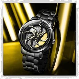 Men's Spinning Car Wheels Rolling Creative Watches for Men, Analog Watch Black Dial Stainless Steel Men's Watch Wheel Gift Wrist Luxury Watch-image-40