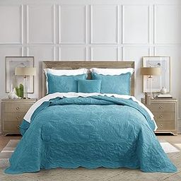 HZ&HY Oversized King Bedspread 138x122 Extra Wide, Quilted Coverlet Bedding Set, Lightweight Thin Comforter, Reversible, Luxurious, 5 Piece, 100% Microfiber, California/Alaskan King, Blue-image-55