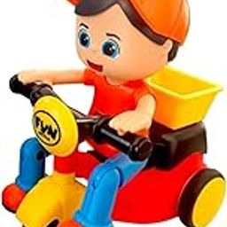 STERTOYS Friction Powered Mini Tricycle Cartoon Scooter Toy with Inertia & Swing Function Stunt Scooter Toy - Cartoon Boy Riding Tricycle-image-19