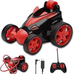 Gooyo DB2060 Rechargeable 360° Rotating & Rolling Small Stunt Car Toy with USB Cable & Remote Controller | Red Color, Power Source: Lithium Battery in Car (Included)-2