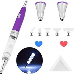 benote Original Diamond Art Painting Pen Illuminated Drill Pen 2.0 Metal Sticky Pen Tips, Diamond and Painting Accessories with Multi Replacement Pen Heads and Wax - B7 Purple-picture-14