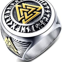 Rings for Men Stainless Steel Valknut Ring with Rune Circle Odin Symbol Band Finger Ring for Men and Boys.-image-44