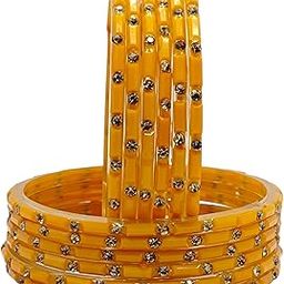 Latest Glass Bangles For Women & Girls with Golden Zircon Diamond Stone| | Glass Chudi Set | Traditional Girl's Bangles -Set of 12 bangles-image-56