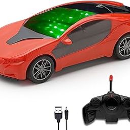 Gooyo 6399CH 3D Lights 4 Functions Rechargeable Remote Control Racing Car Toy for Kids | Red Color, Power Source: Battery for Car (Included) & 2xAA Battery for Remote (Not Included)-image-95