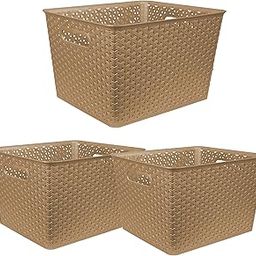 Homestrap Set Of 3 Plastic Storage Organizers/Baskets For Kitchen, Clothes, Multipurpose Vegetables, Toys, Books, Office, Stationery, Wardrobe(Large| Biscuit)-image-12