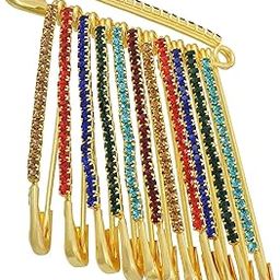 Multicolor Rhinestone Safety Saree Pins Brooches Sweater Shawl Clips Faux Crystal Brooches Shiny Brooch Pins for Clothing Dress Pants Skirt Dressing Accessories (Multicolor Safety Pins)-image-58