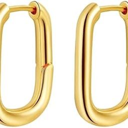 Anti Tarnish Jewellery Celebrity Inspired 14k Real Gold Plated Simple Plain Link Chain Chunky Huggie Hoop Latest Trendy Stylish Copper Earrings for Women Girls-37