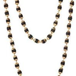 Black 5 Mukhi Rudraksha Long Chain and Mala with Golden Cap for Men and Womens Pack of 2-image-34