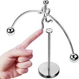 FRYIO Adult Stainless Steel Balancing Toy | Engular Momentum Silver Pole Balancing Man | Stress Relief Motion Toy (Pole Balancing)-23