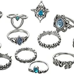 Knuckle Rings for Women 13 Pcs Combo Vintage Style Midi Finger Silver Oxidised Knuckle Rings Set for Women and Girls.-image-5