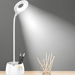 Sunaze Desk Lamp Rechargeable Study Lamp Comes with Touch On Off and Student Eye Protection 3 Step, Plastic Pack of 1 -White-12