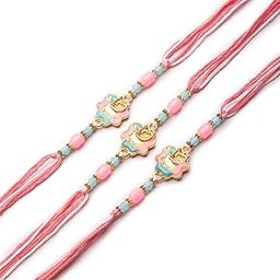 Pack of 3 OM Flower Rakhi Set Combo For Brother Bhaiya Sister Raksha Bandhan Gift Band Moli Bracelet Stone Pearl Rakhi with Roli Tilak & Best Brother-28