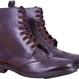 Genuine Brown Leather Wingtip Brogue Boot - Handmade Premium High Ankle Shoes For Men-image-1