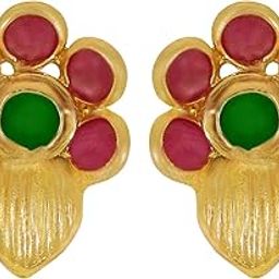 22KT Yellow Gold, Ruby and Emerald Stud Earrings for Girls-image-8