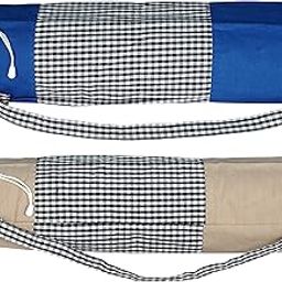 alemah Cotton Yoga Mat Holder Cover Carry-on Bag Only, with Shoulder Strap & Draw String, 28" Length x 6" Dia, Blue & Beige, Pack of 2.-34