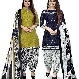 Women's Light Green and Navy Blue Cotton Printed Unstitched Salwar Suit Material (Combo of 2)-image-1